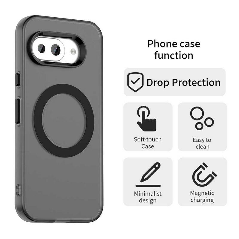 Solid Color Wireless Charge Magnetic Phone Case For Google Pixel 9A 9 Pro XL 8 Pro 8A Shockproof TPU Soft Edge Hybird Matte Hard PC Back Cover
