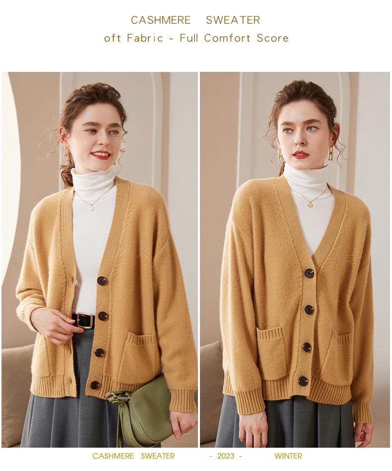 Women's American Style Loose Knit V-neck Cardigan - Casual Spring/Autumn Long Sleeve Outerwear