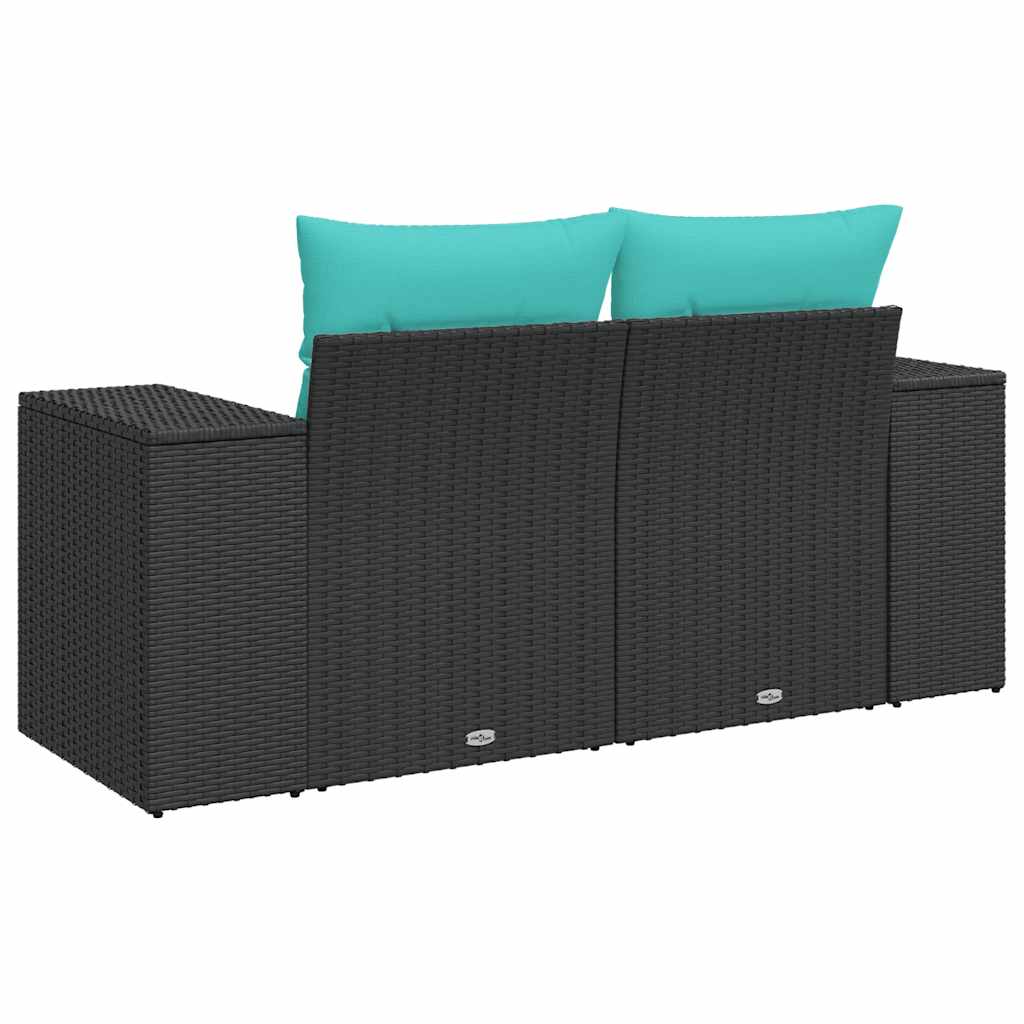 Garden Sofa with Cushions 2 Seater Black Poly Rattan