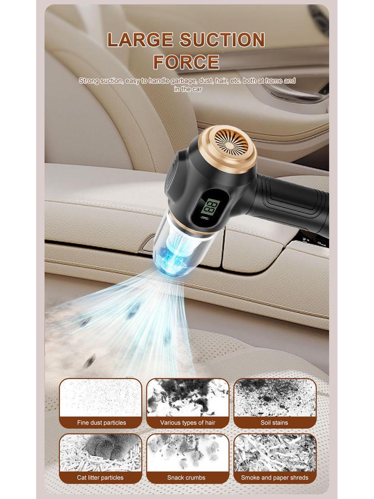 Tragbarer kabelloser Auto-Staubsauger mit Akkuanzeige und hoher Saugkraft, Handstaubsauger & Bläser für den Haushalt