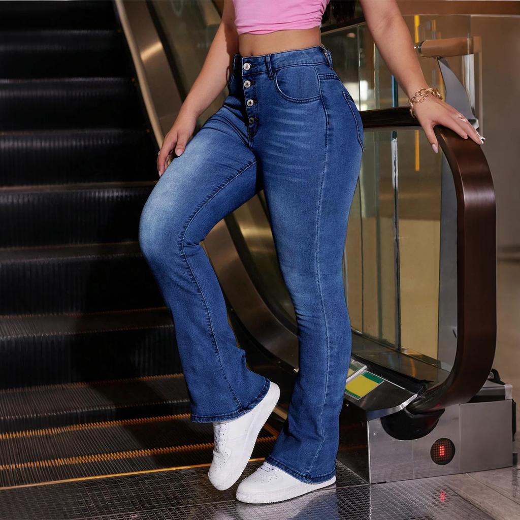 Women's High Waist Washed Women's Jeans Fashionable Versatile Straight Leg Pants