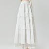 Women's Spring French Sweet White Lace-Trimmed Tiered Cake Skirt - High-Waist Flared A-Line with Design-Forward Details