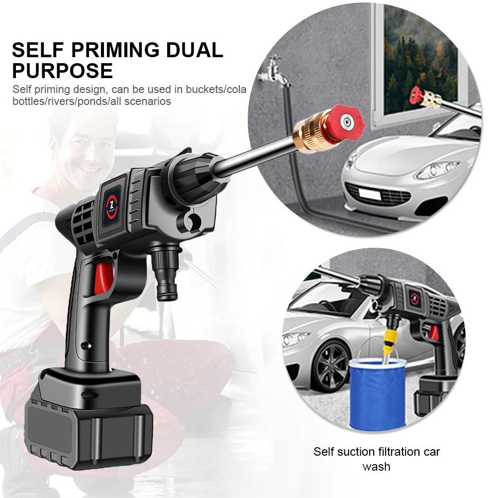 Car Wash Gun 200W 50Bar 10000mAh Cordless Washing Guns High Pressure Washer Spray Water Gun Portable Washing Machine for Garden