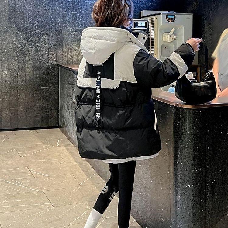 Women's Winter Mid-Length Cotton Coat: Loose-Fit, Korean-Style, Straight-Cut, Workwear-Style Cotton Coat for Students