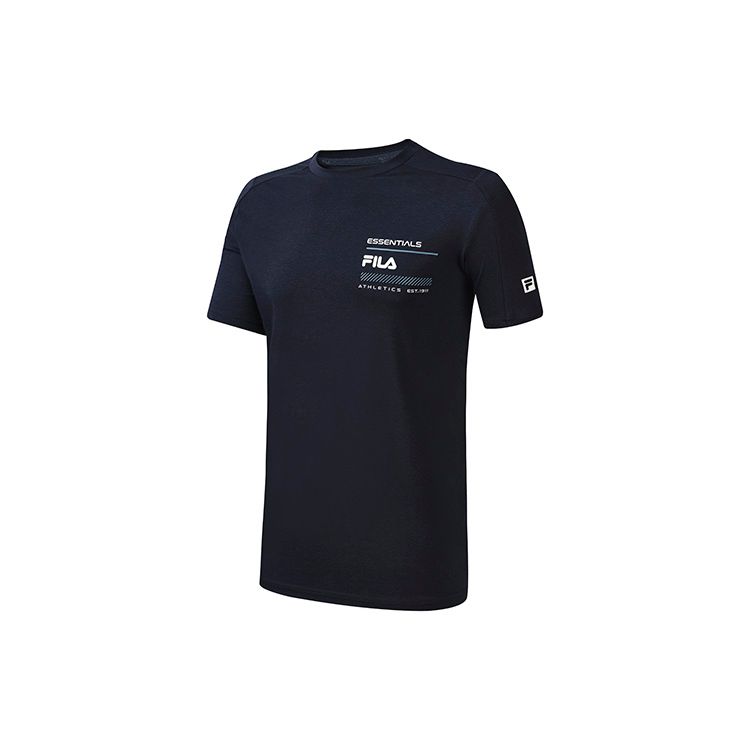 FILA Athletics Solid Color Letter Logo Round Neck Sports Simple Comfortable Casual Knit Short Sleeve T-Shirt Men T-Shirt Dark-Blue A11M231120F-NV