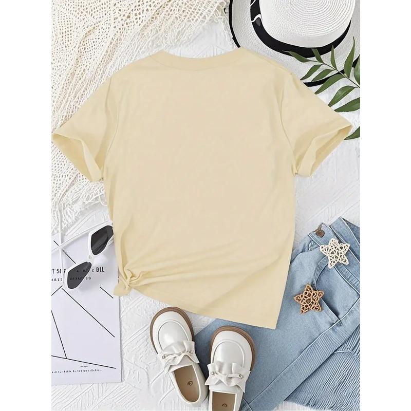 European Sizes Girls' Spring/Summer Casual T-Shirt "FURRY POTATOES" with Hamster Print, Cute Style Short Sleeve