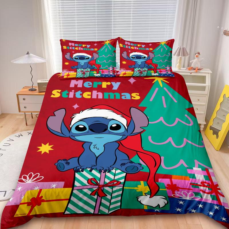 Poszewka na kołdrę Mickey Stitch Minnie Wesołych Świąt Zestaw pościeli z kreskówki Twin Full Dla Dzieci Prezenty Świąteczne Dekoracja Sypialni
