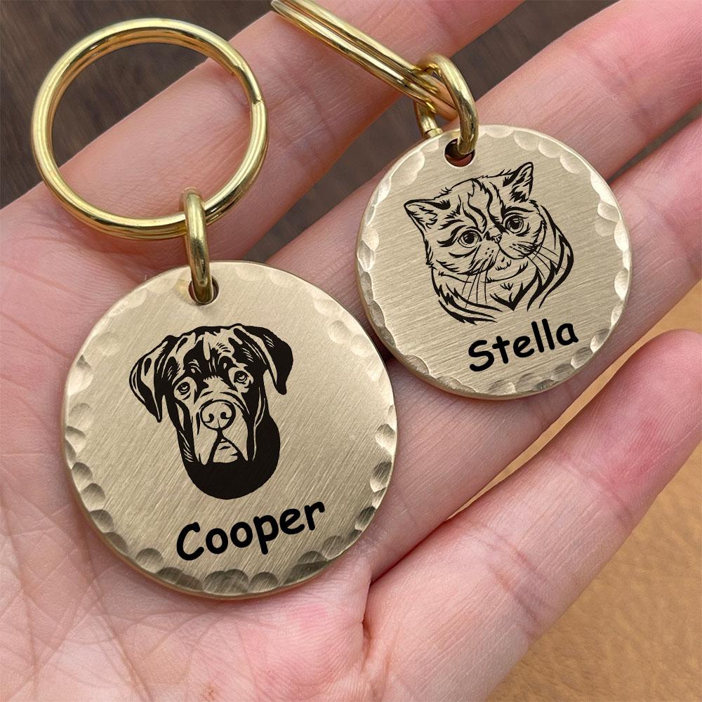 Messing Hundeanhänger Personalisierte Haustier-ID-Tags Gravur Welpe Anti-Verlust Halsbänder Anhänger Hund Katze Name Haustiere Hunde Zubehör Zubehör Benutzerdefiniert