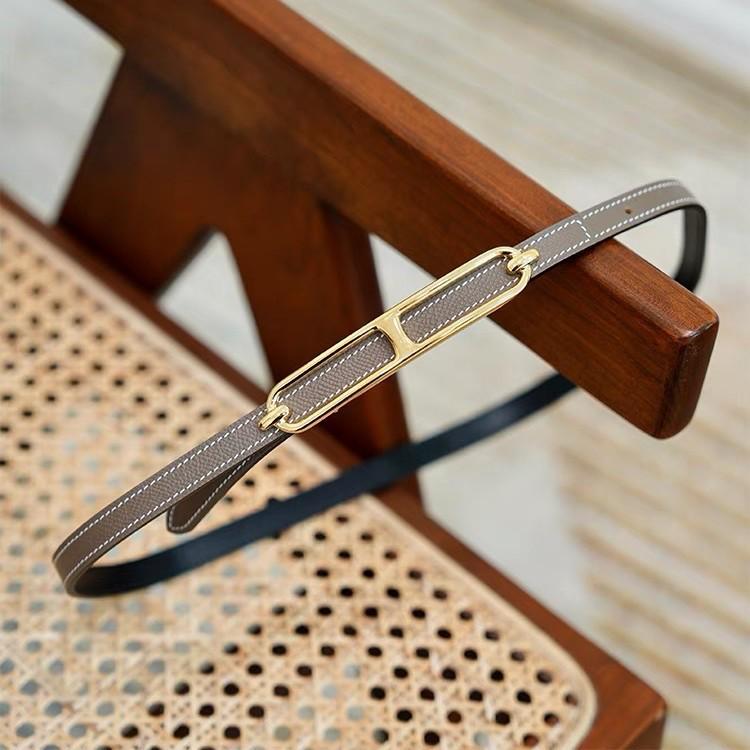Women's Genuine Leather Pig Nose Buckle Belt - 1.3cm Thin & Stylish Cowhide Waist Belt