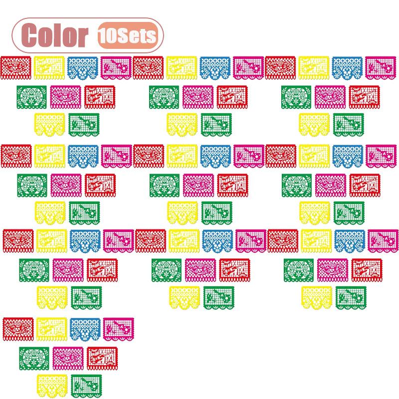 1-10Sets Mexican Fiesta Bunting Banner Felt Papel Picado Garland for Dia De Los Muertos Cinco De Mayo Party Decoration