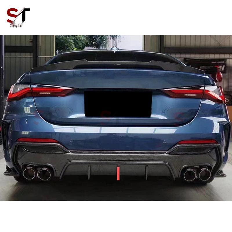 3D Style Carbon Fiber Rear Diffuser with Corner Extensions & Lights for BMW 4 Series G22/G23