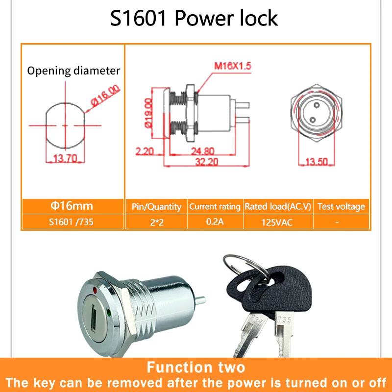 5/10/20Sets 12/16/19mm Zinc Alloy Electronic Key Switch ON OFF Phone Lock Security Power Switch Tubular Terminals 2 Position Switches4