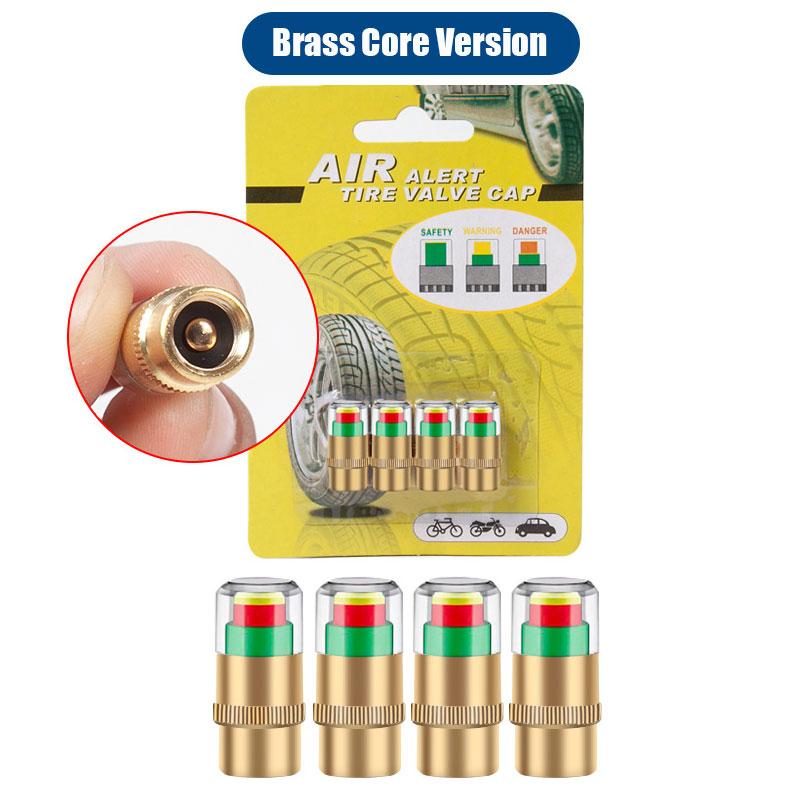 

4Pcs/Set Cars Tire Pressure Monitor Cap Alert Indicator Tire Valve Cap Gauge Car Accessories Car Tyre Pressure Gauge Caps Brass Core