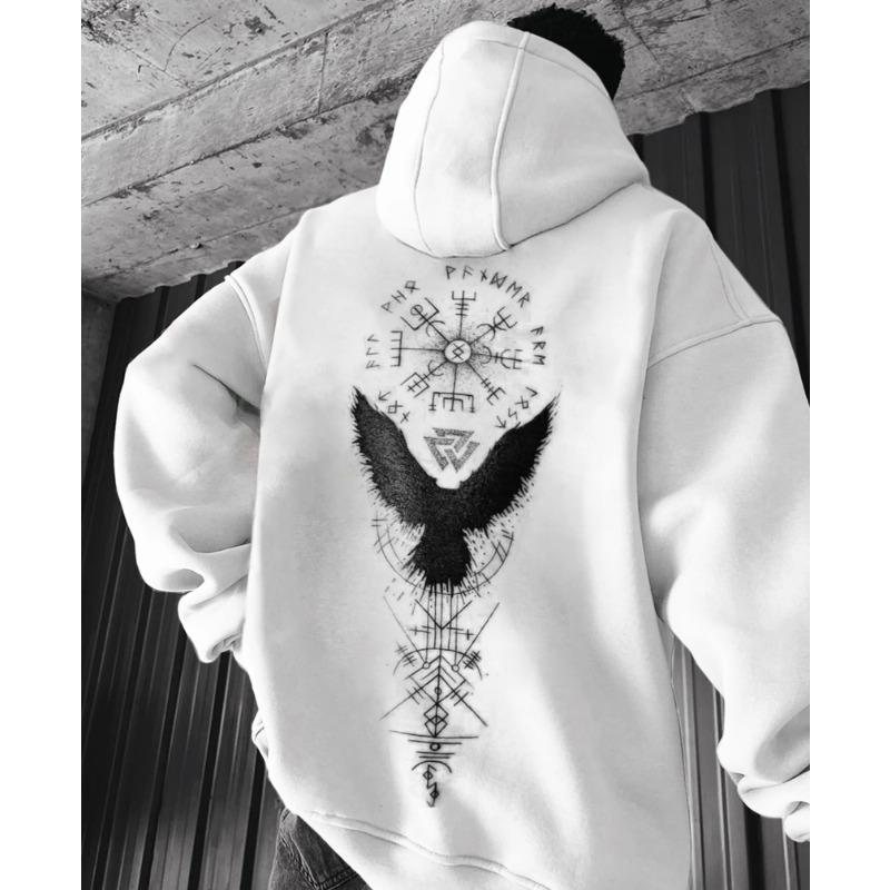 Mikina s potiskem vikingského totemu bavlněná flísová pánská volná ležérní orel super cool mikina osobní mikina pánská mikina mikina