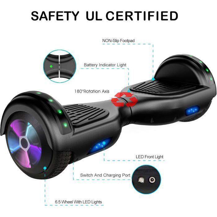 Hoverboard, monopattino elettrico autobilanciato da 6,5 pollici con Bluetooth, ruote e luci LED per bambini e adulti