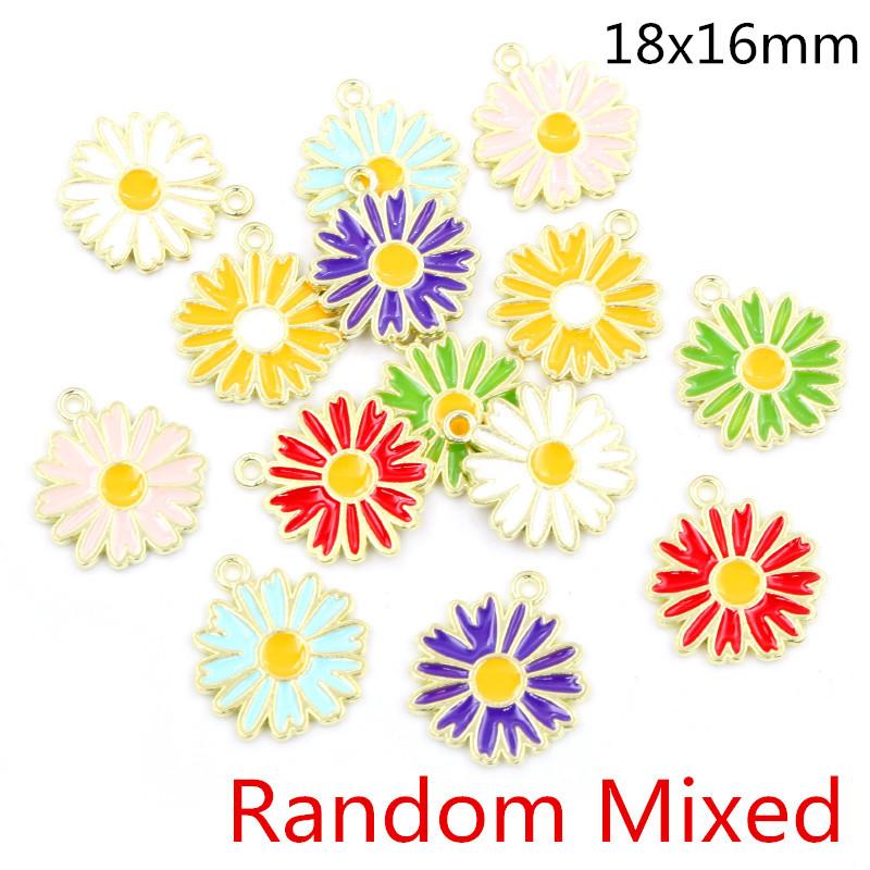 20pcs Enamel Flower Charms Pendant Alloy Metal DIY Jewelry Making Accessories Findings for Earrings Necklace Bracelet