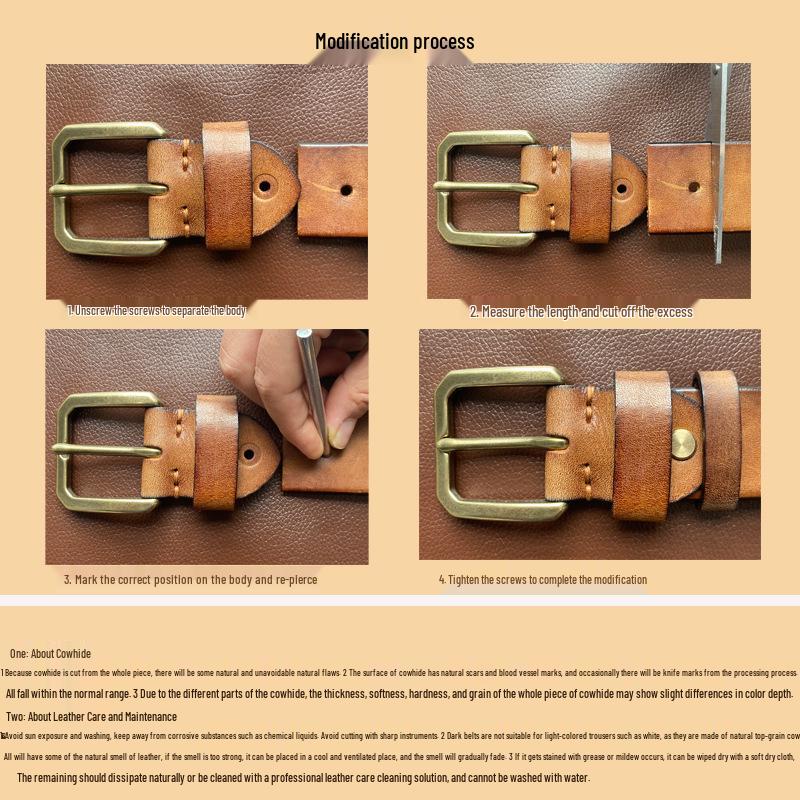 Men's Genuine Leather Retro Distressed Handmade Belt, Korean Style Casual Versatile for Jeans