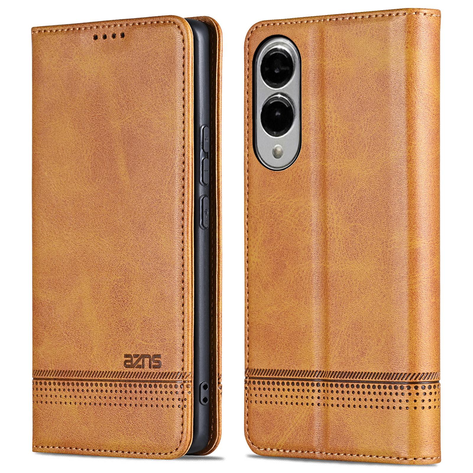 

AZNS For Samsung Galaxy S25 Edge Case Cowhide Texture PU Leather Wallet Phone Cover Brown
