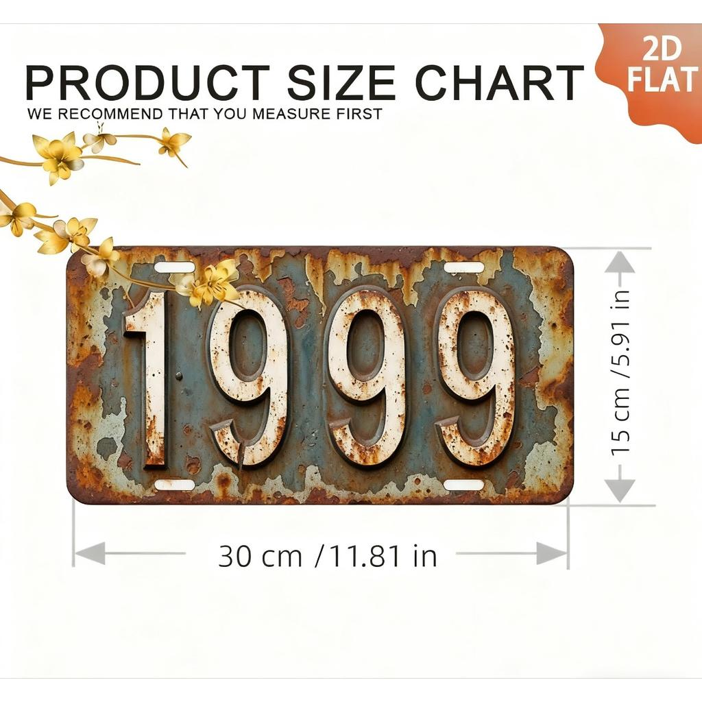 High Definition Metal Tin Sign Vintage Year Number License Plate Style Rustic Retro Wall Art Decor for Home Bar Garage