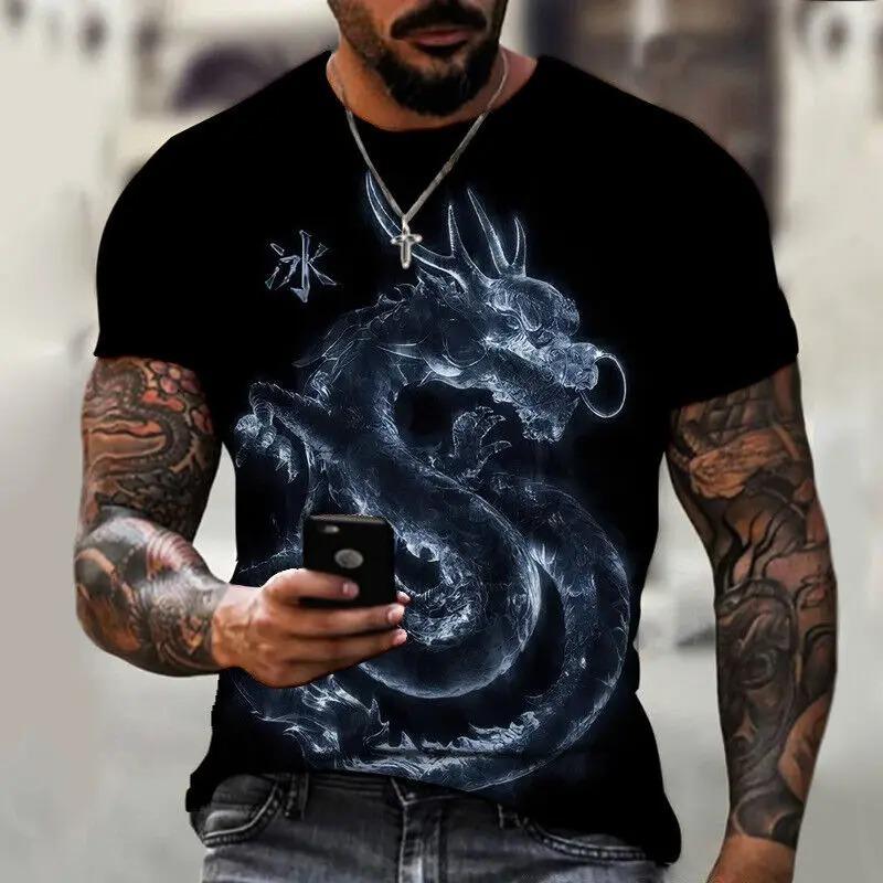 Herren Kurzarm T-Shirt Rundhals Sommer Trend Locker Herrenbekleidung Neu Anime Tierdruck Top