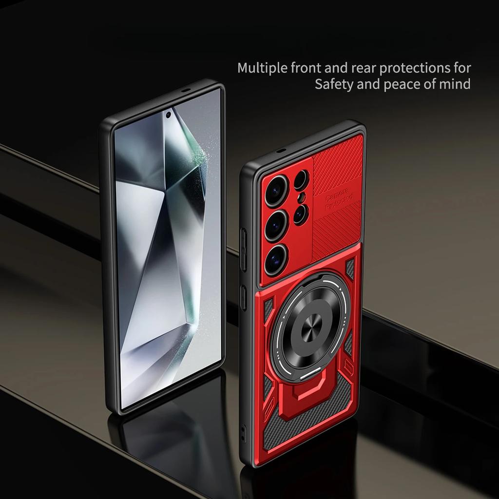 Hard Soft Phone Case for Samsung Galaxy S25 S24 Ultra S23 Plus S21 FE A06 A56 A36 A26 A35 A25 Rotating Bracket Protective Cover