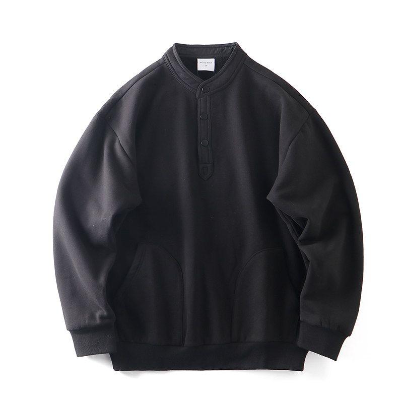 Trendy Retro Henry Collar Thickened Cattle Goods Coat Sweatshirt Black L