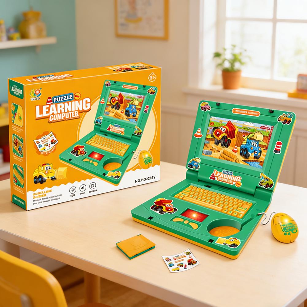 Kids Learning Computer With Music Cute Cartoon Design Attracts Kids. Home Preschool Learning Activities