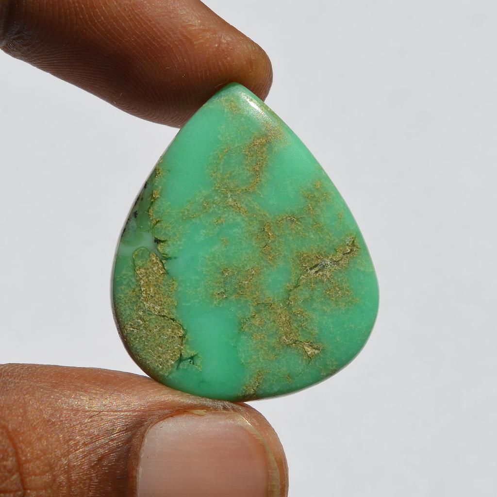 Natural Chrysoprase Gemstone Cabochon - Loose Semi Precious Stone 25 Carats Pear Shape 31x26 Mm, Jewelry Craft Supply