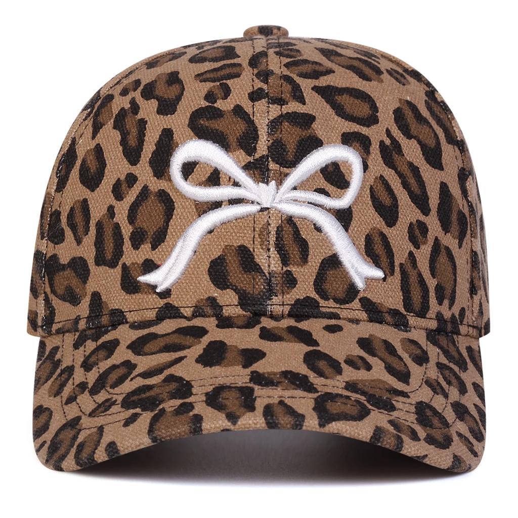 Baseball Print Leopard Stitching Embroidered Bow Neutral Gender Women Men For Caps Spring Autumn Outdoor Adjustable Casual Hats Sunscreen Hat