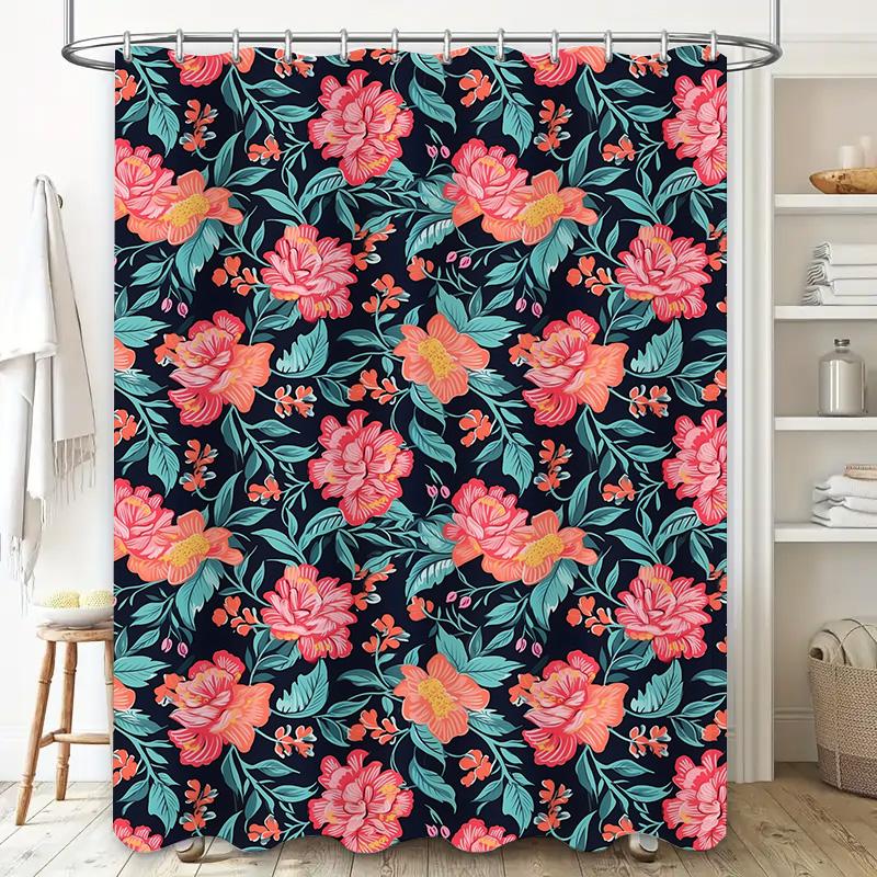 Fashionable Shower Curtain With Floral Print Perfect For Adding A Pop Of Color To Your Bathroom Decor