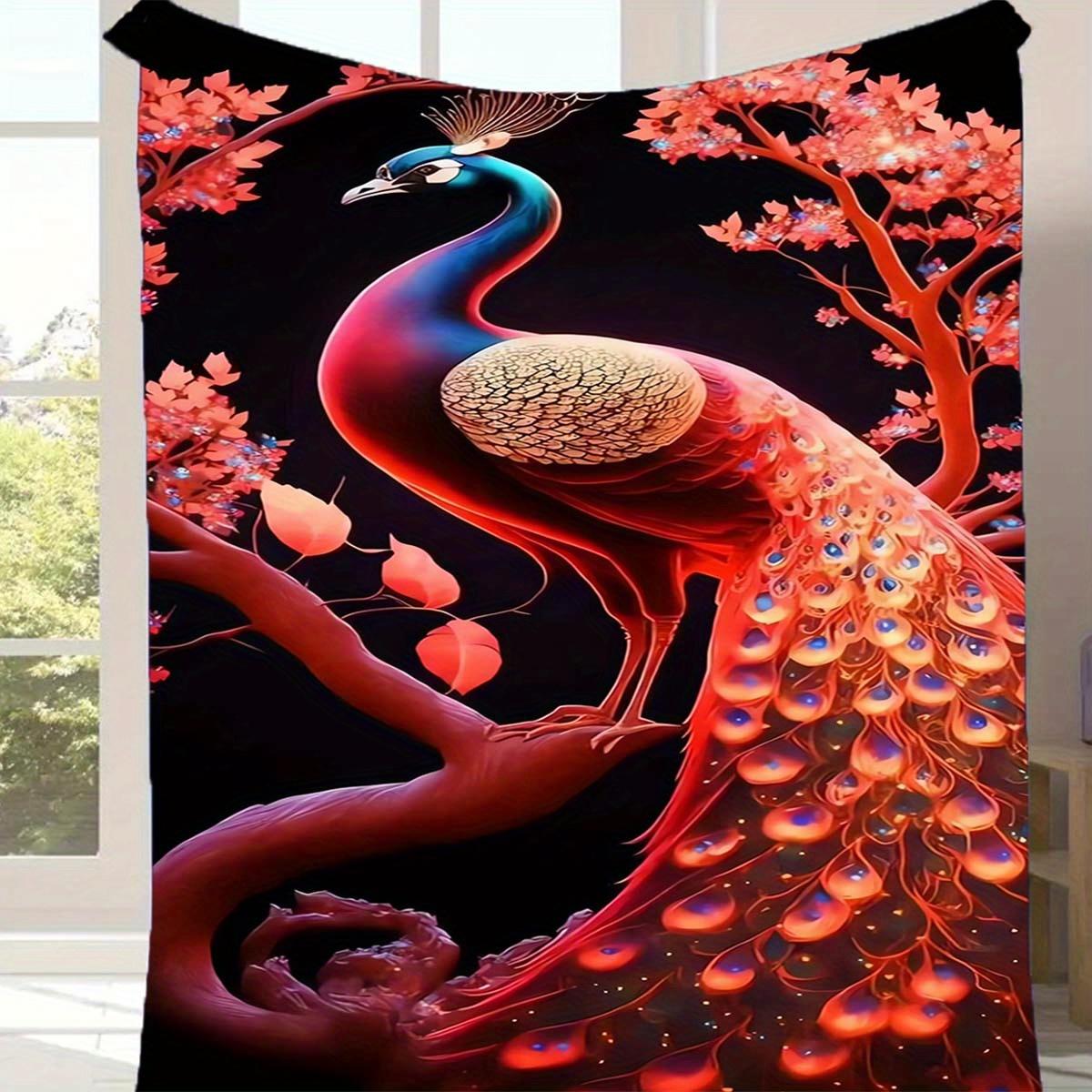

1pc Beautiful Peacock Printed Blanket,Soft And Comfortable Blanket, Travel Sofa Bed, Office Home Decor, Birthday Gift Blanket, Boys, Girls 130cmx150cm