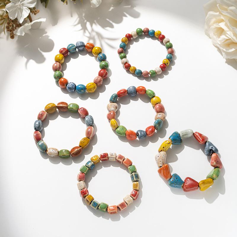 Retro Ceramic Bracelet - Chinese Style, for Both Men and Women, with Colorful Beads, Simple Design Hand Chain