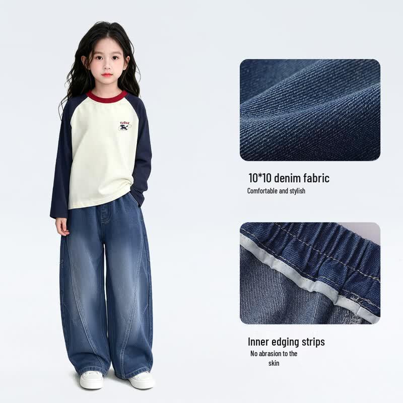 TuTu Kids Girls' Soft Denim Wide-Leg Pants