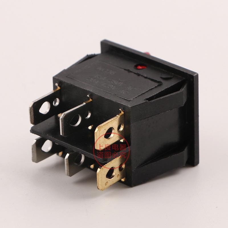 KCD2-201N Double Pole Rocker Power Switch, 6 Pins, 2 Positions, Red (KCD8 212N)