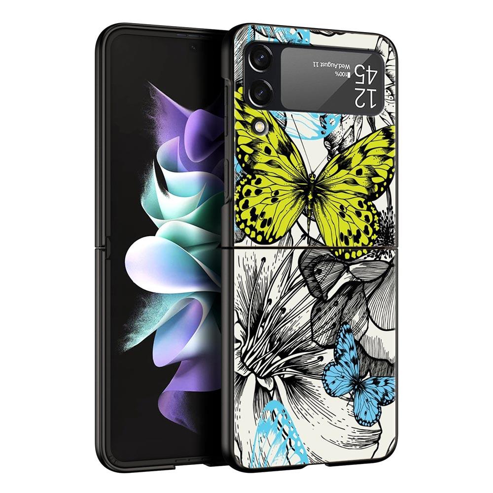 Butterfly Design Hard PC Phone Case For Samsung Galaxy Z Flip 7 6 5 4 Black Cover For Galaxy Z Flip 3 Foldable Fundas Shell Bags