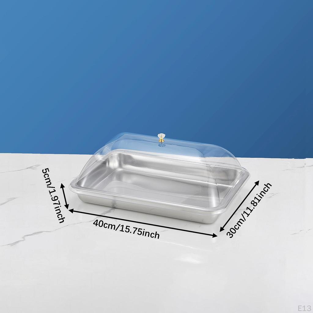 304 Stainless Steel Serving Tray with Dome Lid Food Rectangular Platter for