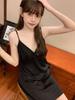 Simulated silk sexy nightgown women's summer senior suspender ice silk pajamas ins wind pure desire pajamas jacquard