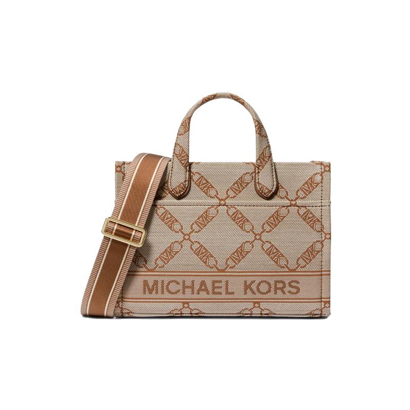 MICHAEL KORS Gigi Diamond Jacquard Tote Bag Tote Bag Shopping Bag Shoulder Bag Fabric Handbag Small Women s Beige and Cowhide Brown коричневый