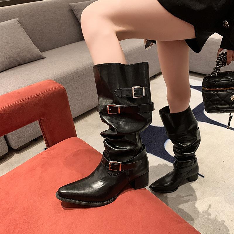 2025 New Thick Heel 5cm Foreign Style Fashionable and Versatile Four Seasons Travel Thin Boots Over the Knee Women's Boots Thin Leg Boots Tide