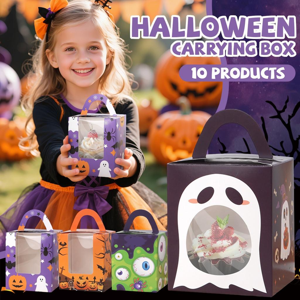 10 Pieces Halloween Cupcake Boxes Halloween Individual Carriers Party Boxes With Clear Window For Cupcake Gifts Wrap Dessert Table Decoration