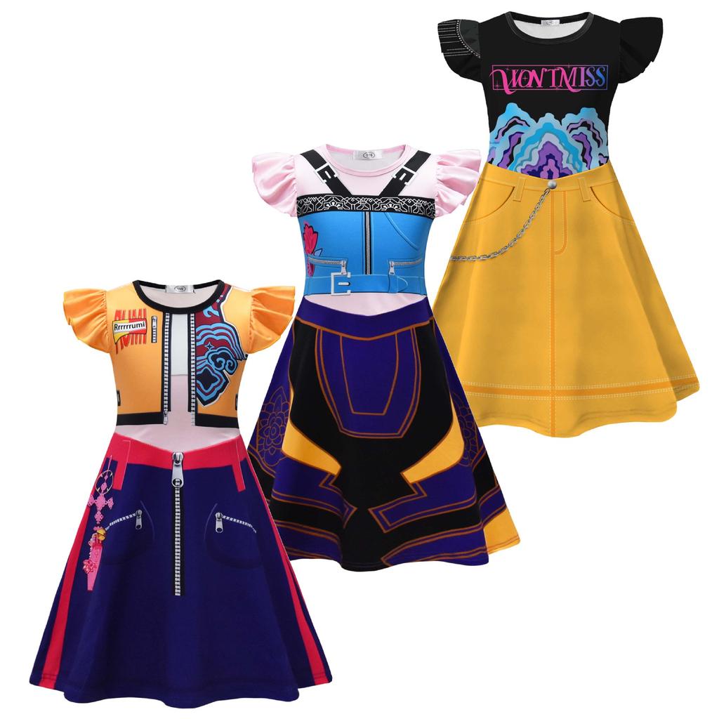 New Style Girls Flutter Sleeve Dress Witch Cosplay Children's Dress Role Play Dress