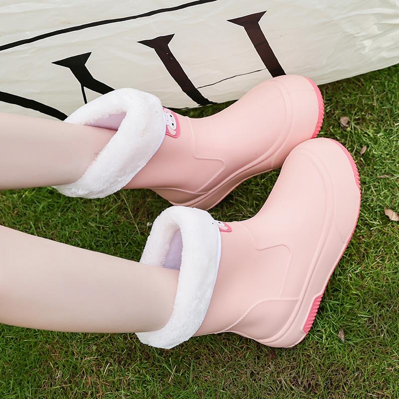 2025 new cute rain shoes women's medium rain boots cotton water shoes waterproof glue shoes kitchen car wash water boots