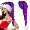 Sparkly Xmas Cap Christmas Santa Hat for Adults, Thicken Soft Velvet with Sequin Halloween Costume Decoration, Long Claus Holiday Party Cosplay