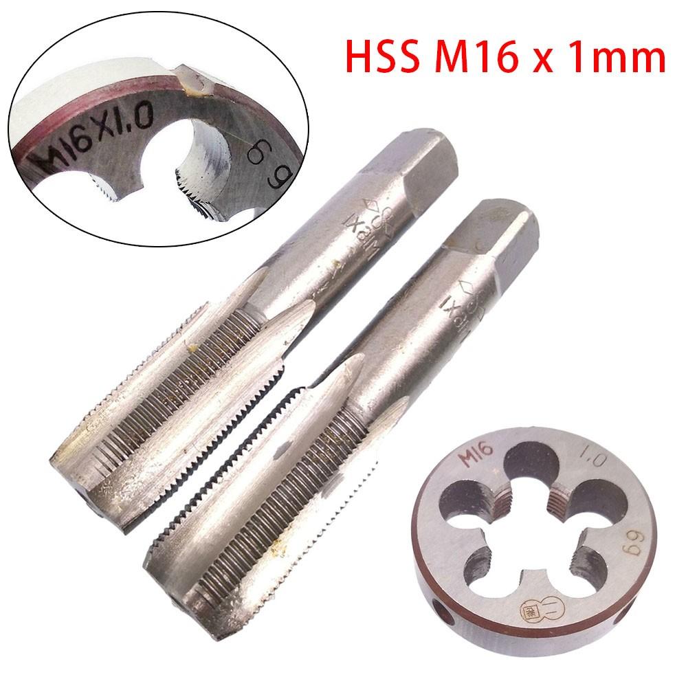 HSS M16 x 1mm kuželový a zástrčkový závitník & M16 x 1mm matricový závit metrický pravý
