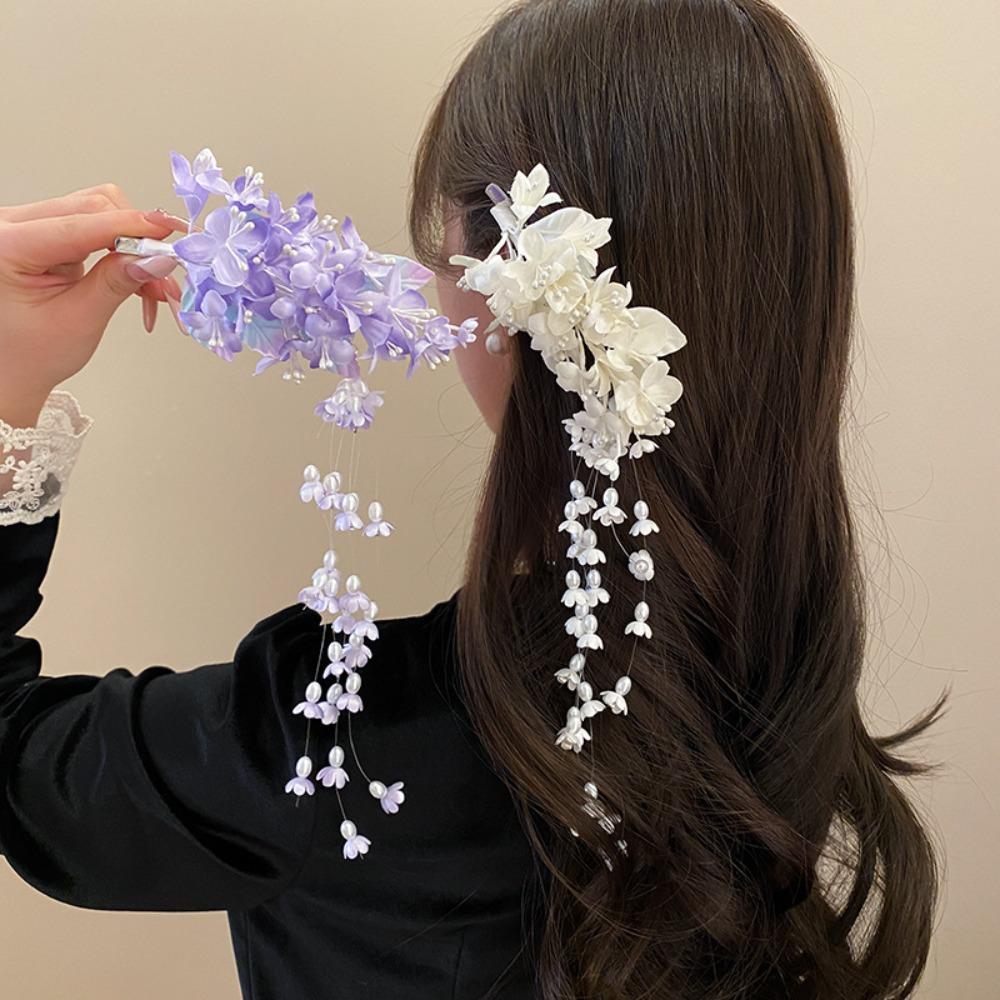 Flower Orchid Hair Clip With Pearl Tassels Side Hairgrips New Dress Accessories  Headwear Gift