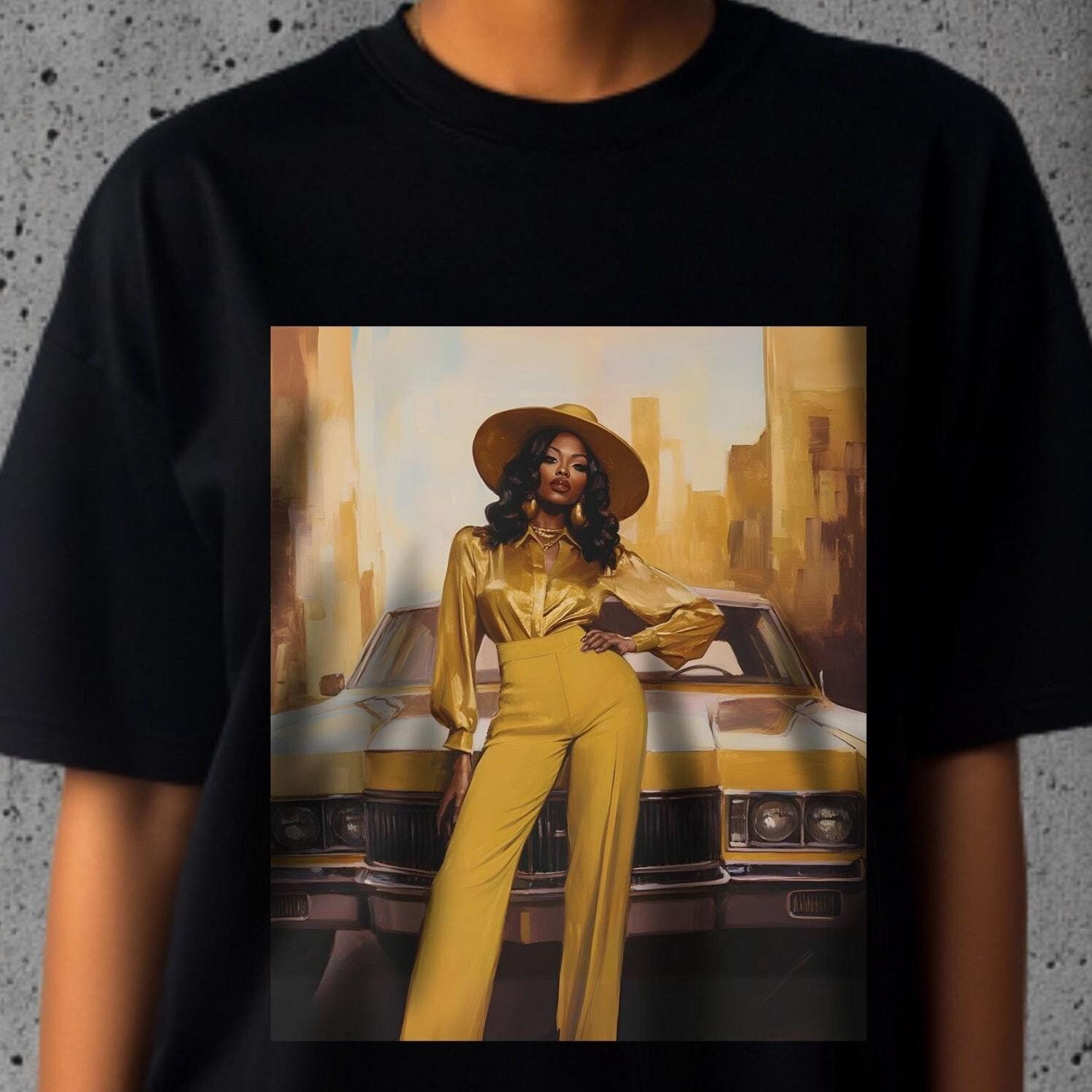 Vintage 70s Afro Pop Art T-Shirt: Retro African Woman Tee 2XL