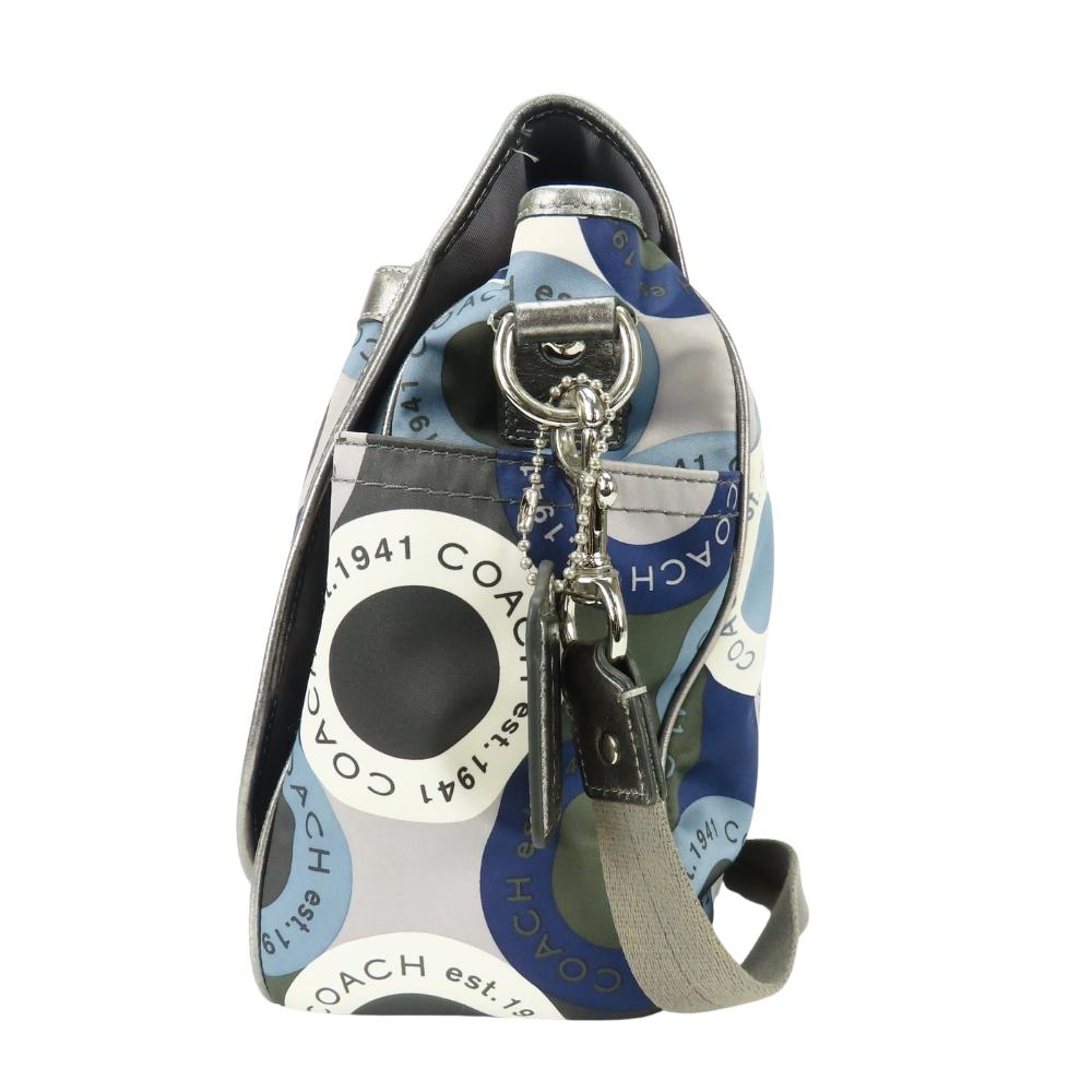 Used COACH Shoulder Bag Snap head F18377 Nylon/leather Dark marks Blue series gray Multifunctional