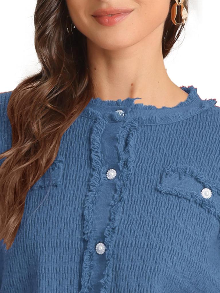 Allegra K Women's Vintage Two-Piece Suit: Stretch Sweater, Short Jacket, and Skirt, Blue, Size M