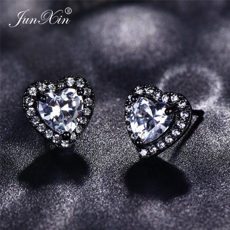 Luxury Female Black/Green/Red/Blue/White Stud Earring Fashion Small Opal Heart Earrings For Women Vintage Wedding