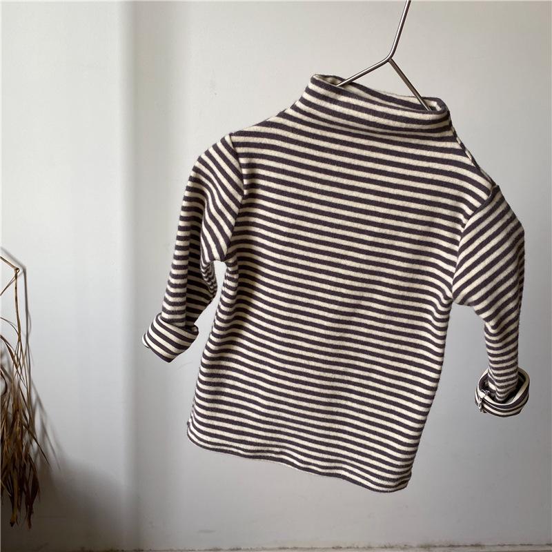 Cămașă de bază din bumbac stil coreean GL-Kids - Pieptănată, Îngroșată, Gât semi-înalt, Toamnă/Iarnă, Unisex pentru băieți și fete.